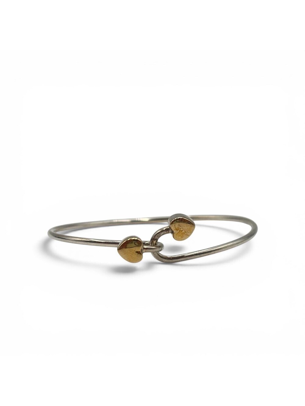 Tiffany and Co. Hook and Eye Heart Bangle Bracelet Sterling Silver 925 18K Gold